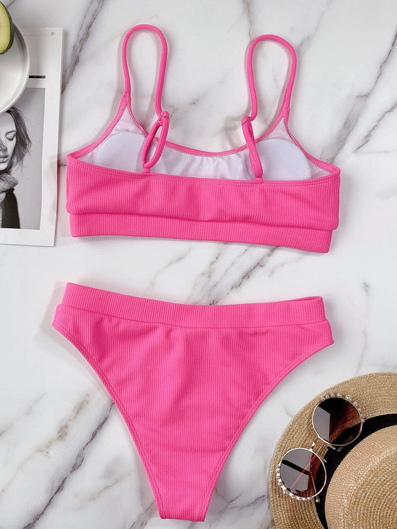 Rib High Waisted Bikini Swimsuit