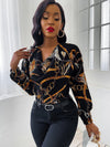 Cowl Neck Chain Print Blouse