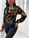 Cowl Neck Chain Print Blouse