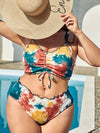 Plus Tie Dye Rib Ruched Knot Bikini Swimsuit