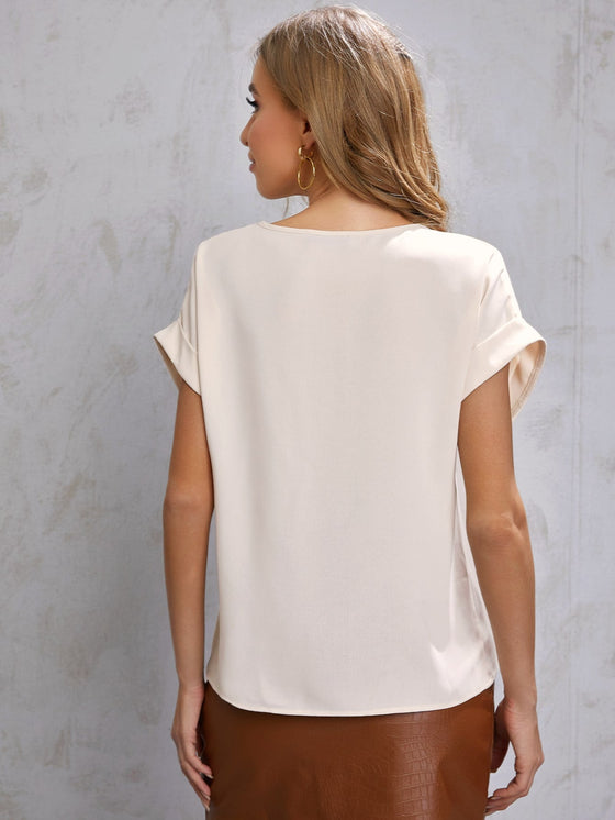 Solid Rolled Sleeve Blouse