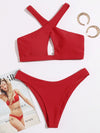 Solid Cross Neck Bikini Swimsuit