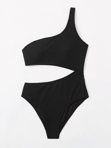  Cut Out One Shoulder One Piece Swimsuit