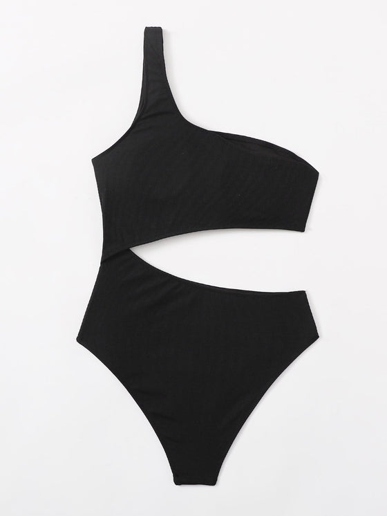 Cut Out One Shoulder One Piece Swimsuit