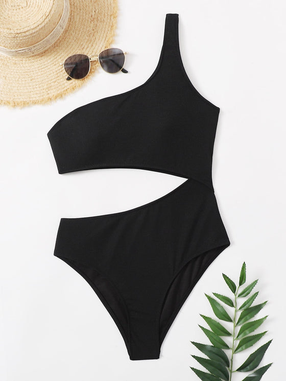 Cut Out One Shoulder One Piece Swimsuit