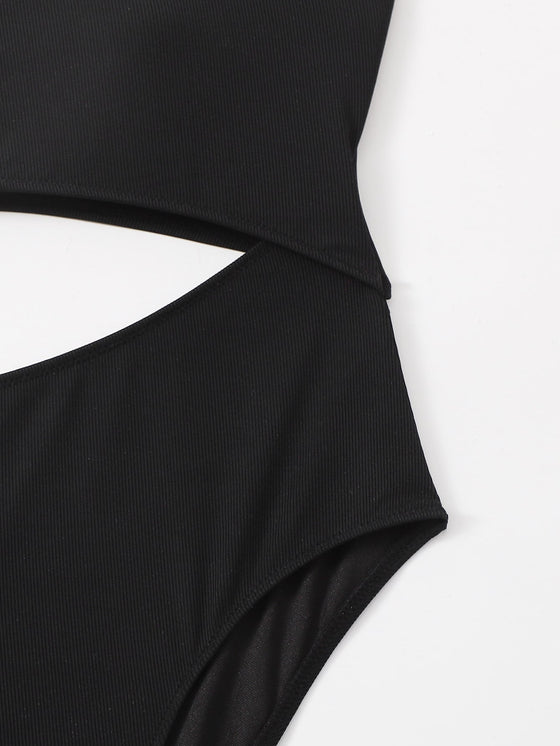 Cut Out One Shoulder One Piece Swimsuit