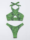 Snakeskin Print Cross Halter Bikini Swimsuit