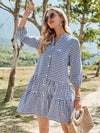 VCAY Gingham Notch Neck Ruffle Hem Dress