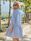 VCAY Gingham Notch Neck Ruffle Hem Dress