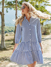 VCAY Gingham Notch Neck Ruffle Hem Dress
