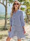 VCAY Gingham Notch Neck Ruffle Hem Dress