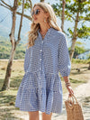 VCAY Gingham Notch Neck Ruffle Hem Dress