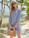 VCAY Gingham Notch Neck Ruffle Hem Dress