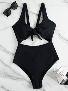  Knot Front Cut out One Piece Swimsuit