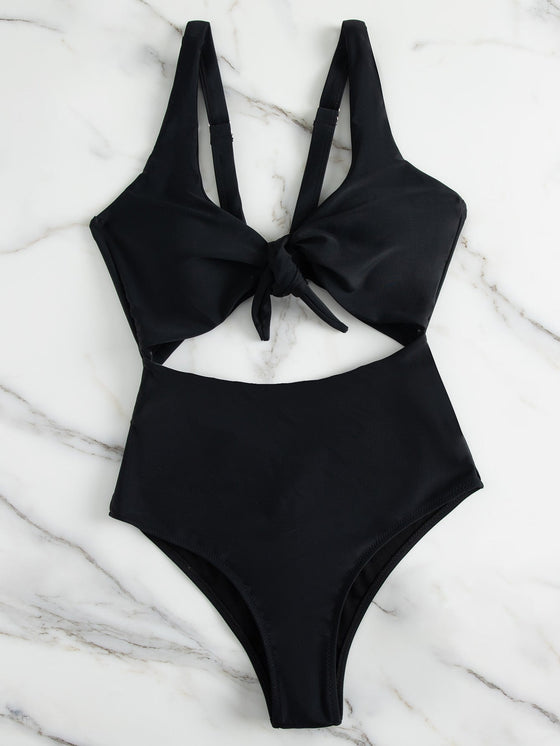 Knot Front Cut out One Piece Swimsuit