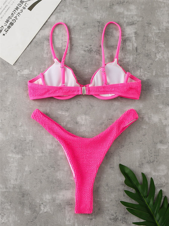 Textured Underwire High Cut Bikini Swimsuit