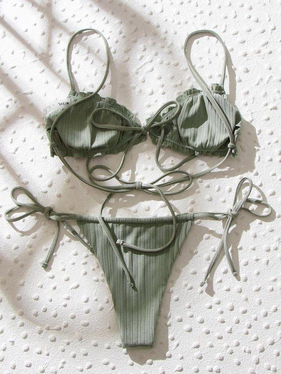 Frill Trim Tie Side Bikini Swimsuit