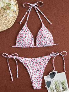  Ditsy Floral Triangle Tie Side Bikini Swimsuit