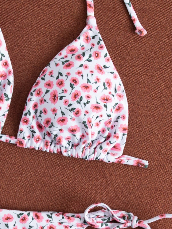 Ditsy Floral Triangle Tie Side Bikini Swimsuit