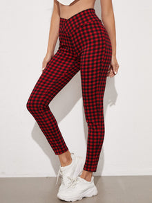  Overlap Waistband Cropped Gingham Leggings