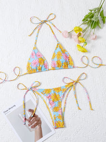  Floral Triangle Tie Side Bikini Swimsuit