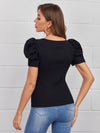 Sweetheart Neck Puff Sleeve Rib knit Tee