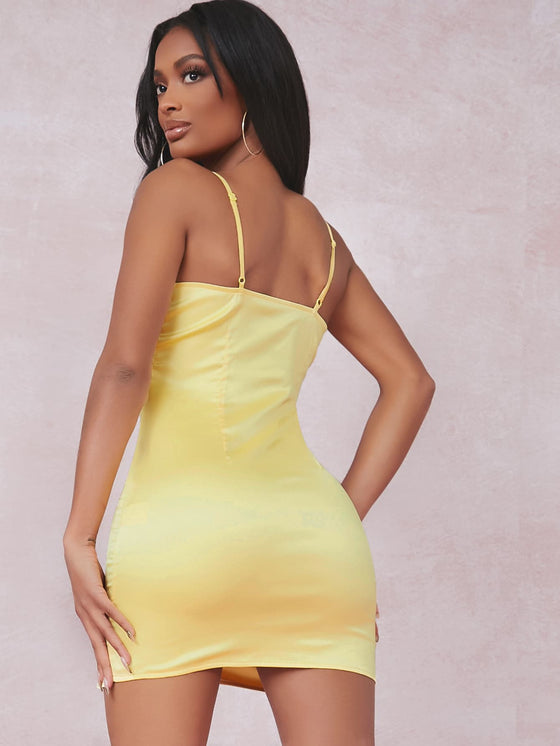 SXY Split Detail Satin Cami Bodycon Dress