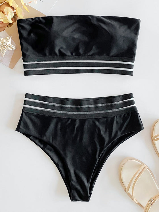 Mesh Trim Bandeau Bikini Swimsuit