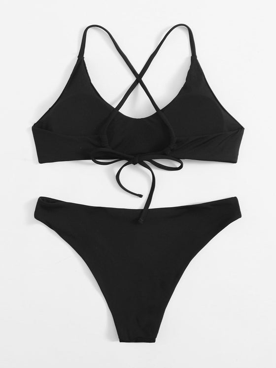 Rib Tie Back Bikini Swimsuit