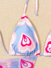 3pack Heart Print Triangle Bikini Swimsuit Beach Skirt