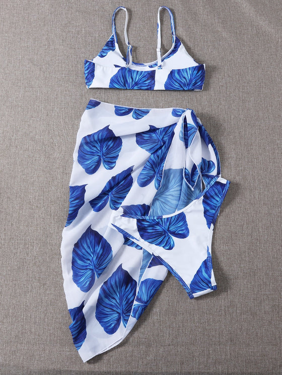 3pack Leaf Print Bikini Swimsuit Cover Up