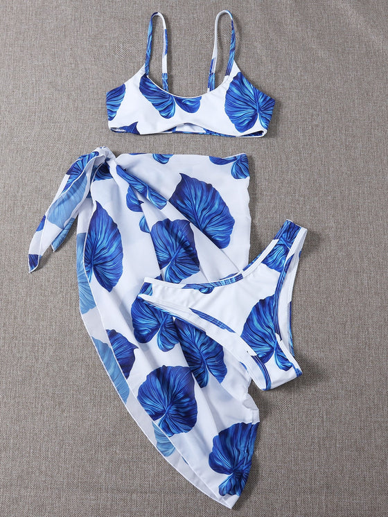 3pack Leaf Print Bikini Swimsuit Cover Up