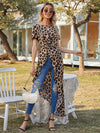 Leopard Print Twist Front Asymmetric Long Blouse