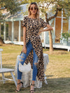 Leopard Print Twist Front Asymmetric Long Blouse