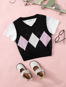  Girls V neck Geo Sweater Vest Without Tee