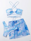 3pack Tie Dye Drawstring Bikini Swimsuit With Cover Up