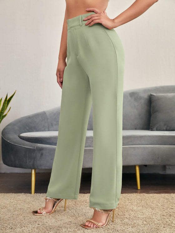 Solid High Rise Tailored Pants