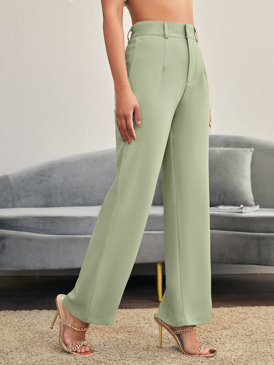 Solid High Rise Tailored Pants