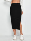 EZwear Slit Hem Rib knit Pencil Skirt