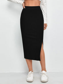  EZwear Slit Hem Rib knit Pencil Skirt