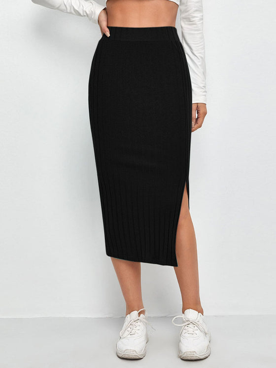 EZwear Slit Hem Rib knit Pencil Skirt