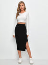 EZwear Slit Hem Rib knit Pencil Skirt