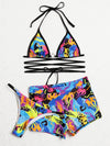 3pack Fire Print Triangle Bikini Swimsuit