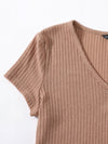 V neck Button Placket Crop Tee