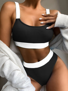  Rib Contrast Trim Bikini Swimsuit