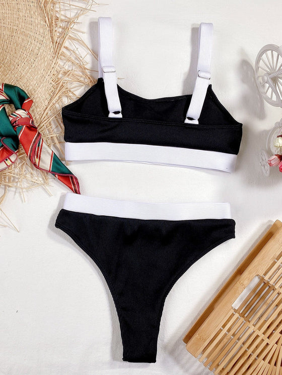 Rib Contrast Trim Bikini Swimsuit