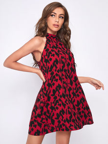  Allover Print Tie Back Halter Dress