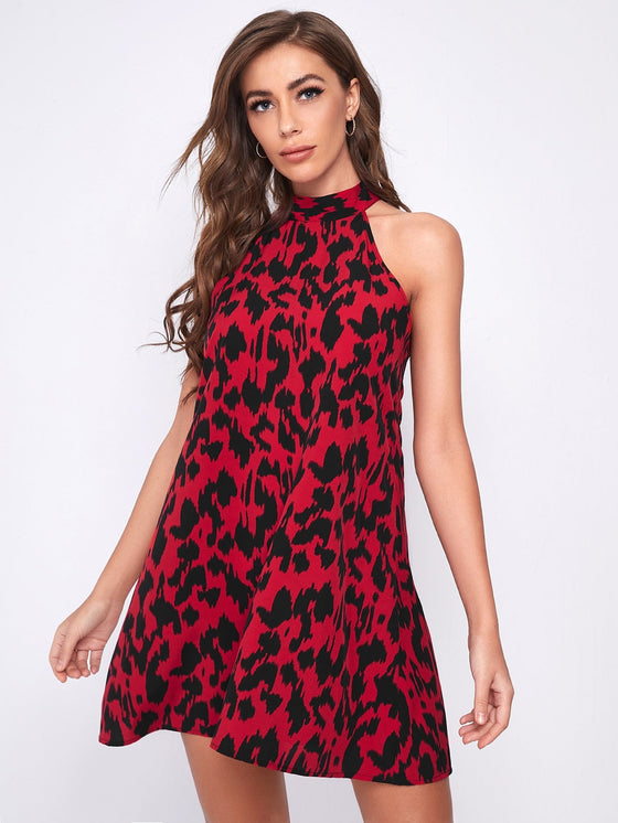 Allover Print Tie Back Halter Dress