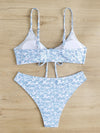 Calico Print Tie Front Bikini Swimsuit