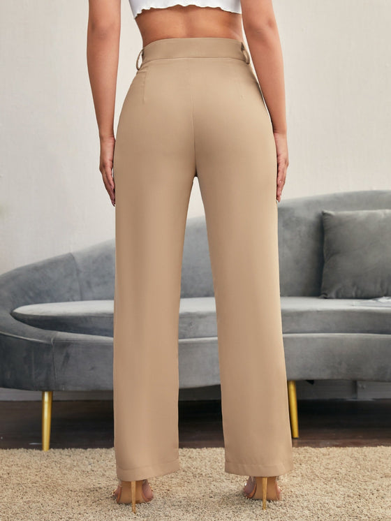 Solid Straight Leg Tailored Pants